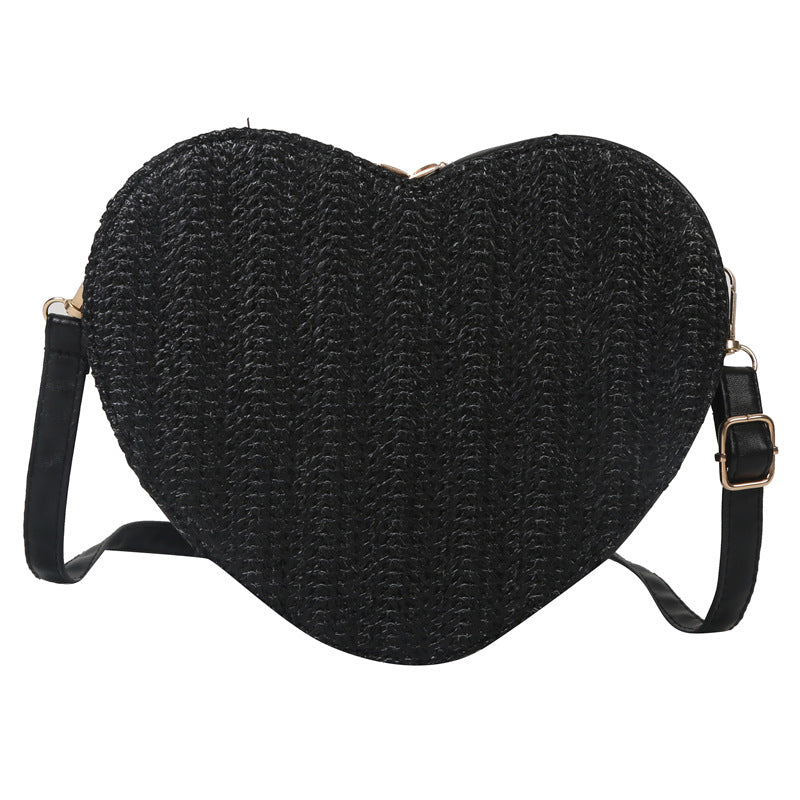 Bolsos de hombro tejidos de hierba lindos en forma de corazón al por mayor